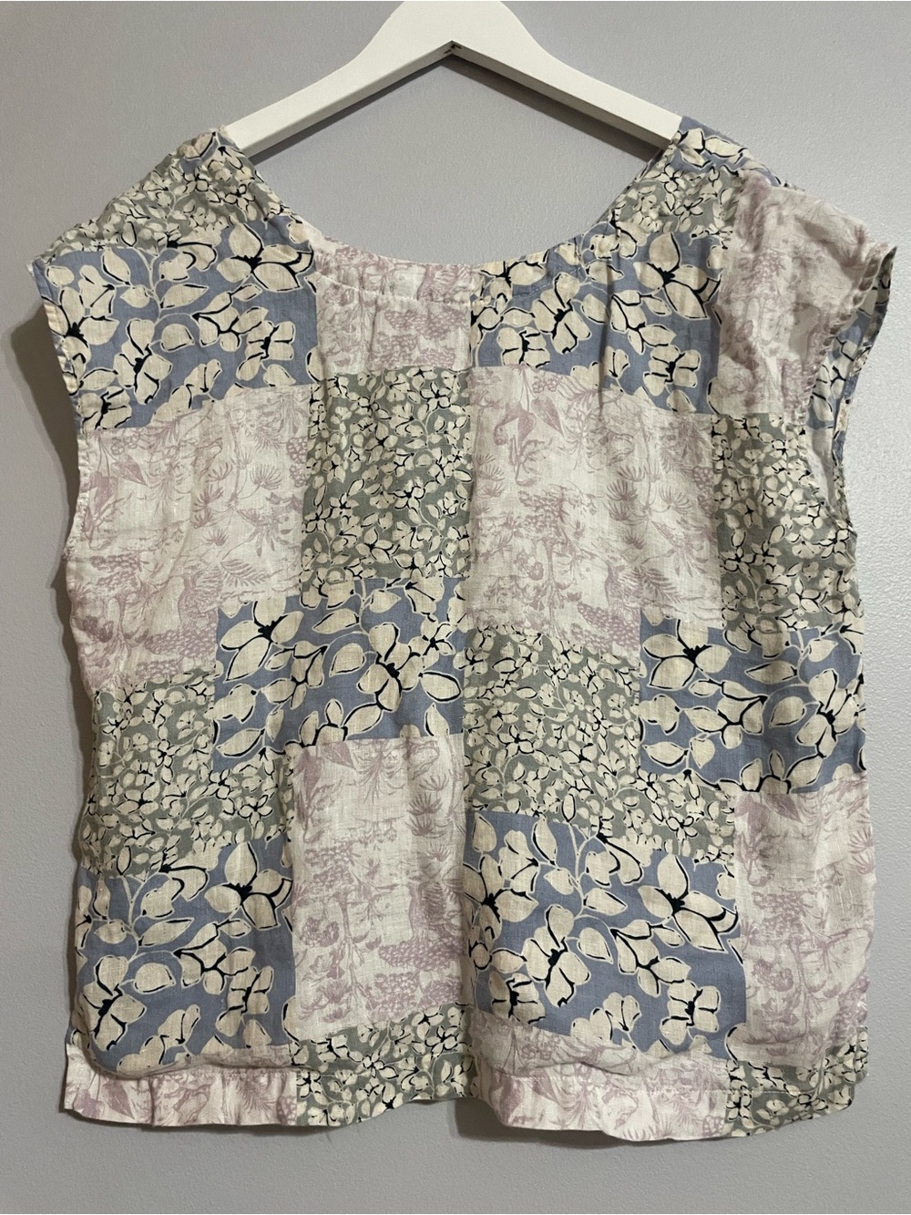 Nicole Miller Patchwork Floral Tank Top in Blue, Cream & Sage